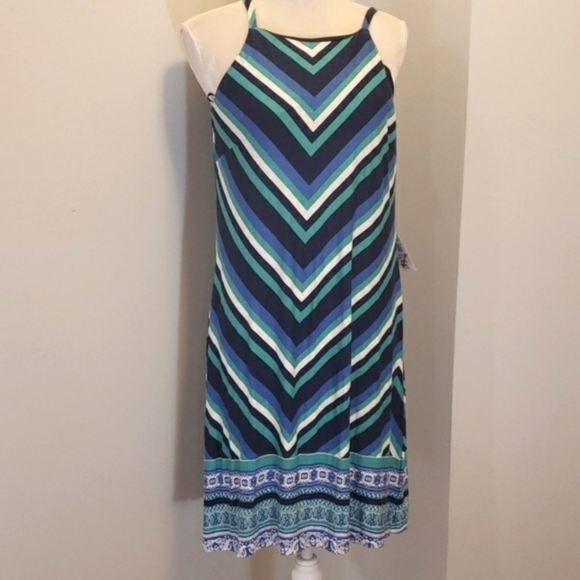 Luxology Halter Sundress Small NWT Teal/Navy/Wht - Picture 1 of 8